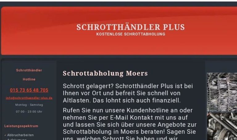 Schrottabholung in Moers für Privat- und Gewerbekunden – kostenfrei und unkompliziert